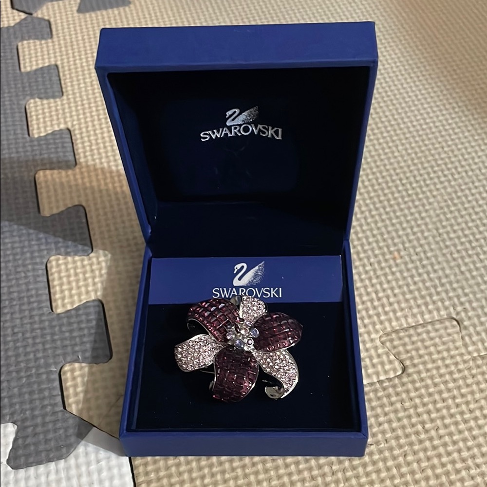 Authentic Swarovski Purple Amethyst & Diamond Crystal Pave Flower Brooch/Pin